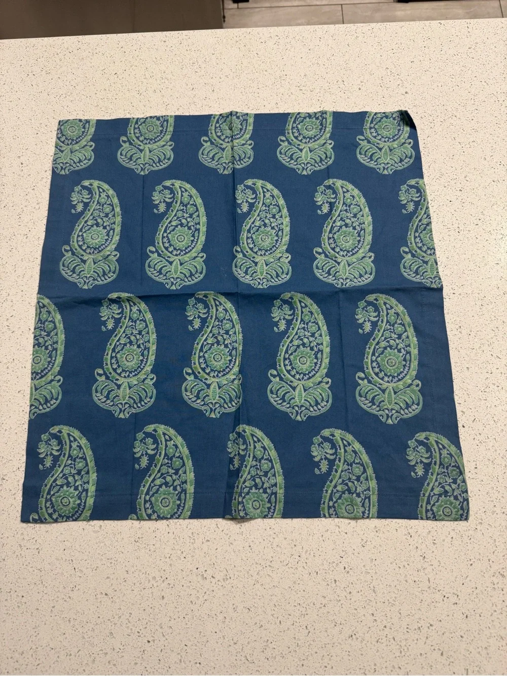 Pottery Barn Blue Cotton Paisley Napkin with Green Motifs Set of 5  L2